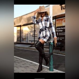 Plaid Button Front Belted Shirt Dress